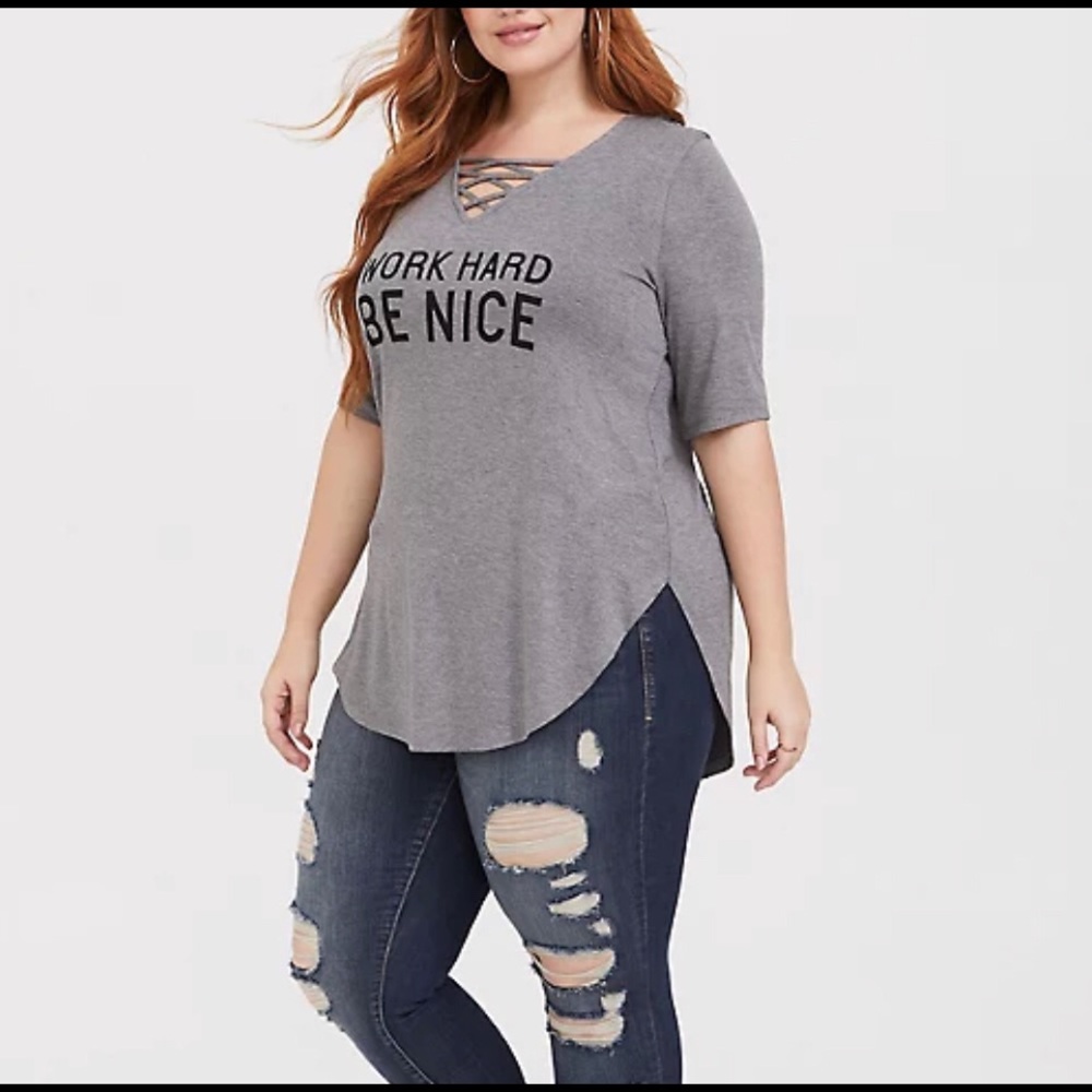SUPER SOFT GREY BE NICE V-NECK TUNIC TEE